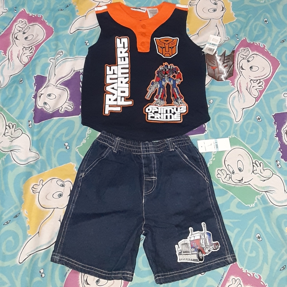 New 2008 Transformers Vintage Jersey Shier & Blue Jean Shorts Outfit Set